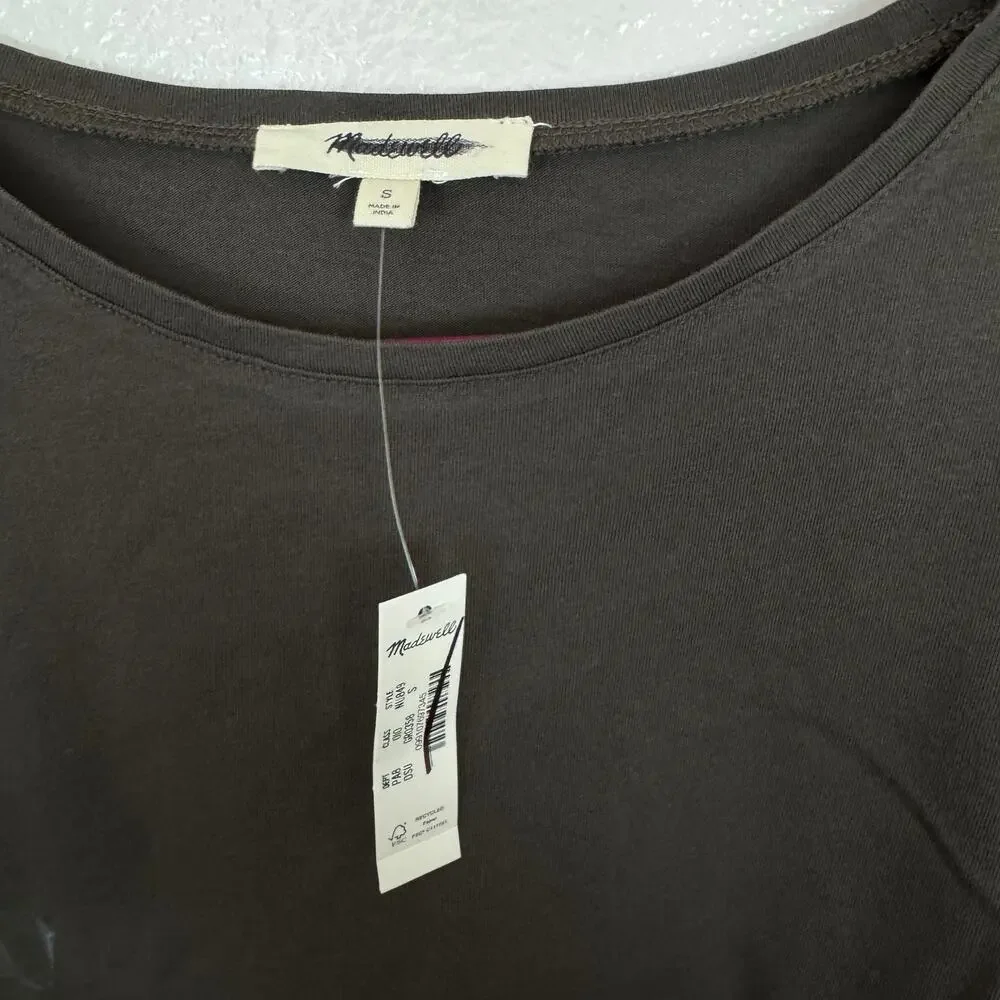 Madewell Puff-Sleeve Drop-Shoulder Knit Top WMNS S Gray Jersey Knit Long Sleeve